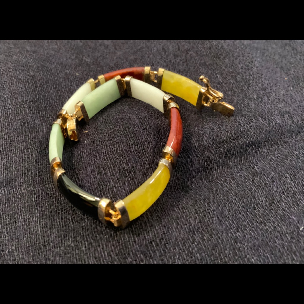 Real Jade & Sterling Silver Bracelet With Gold Plating